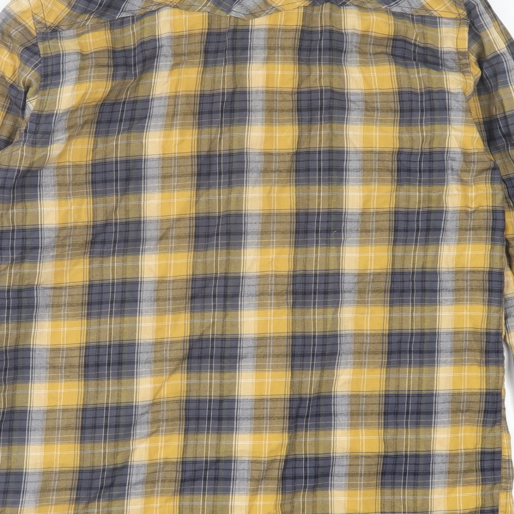 JACK & JONES Mens Yellow Plaid Cotton  Button-Up Size M Collared Button