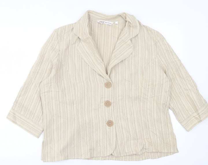 EWM Womens Beige Striped Jacket Blazer Size 18 Button
