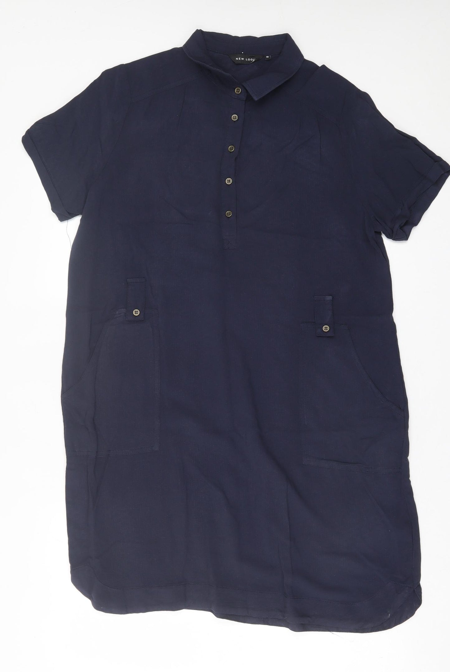 New Look Womens Blue  Viscose A-Line  Size 14  Collared Button