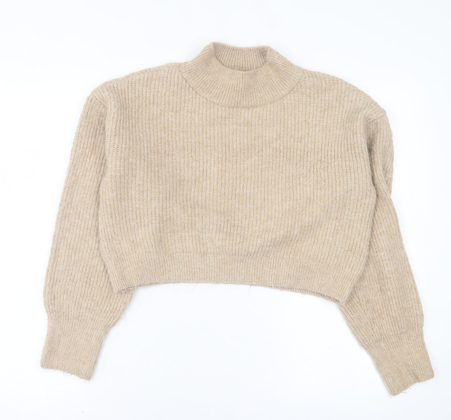 Topshop Womens Beige High Neck  Acrylic Pullover Jumper Size M