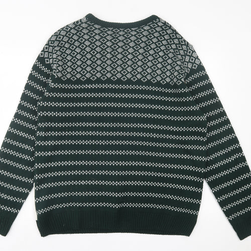 Marks and Spencer Mens Green Crew Neck Geometric Acrylic Pullover Jumper Size XL   - Christmas