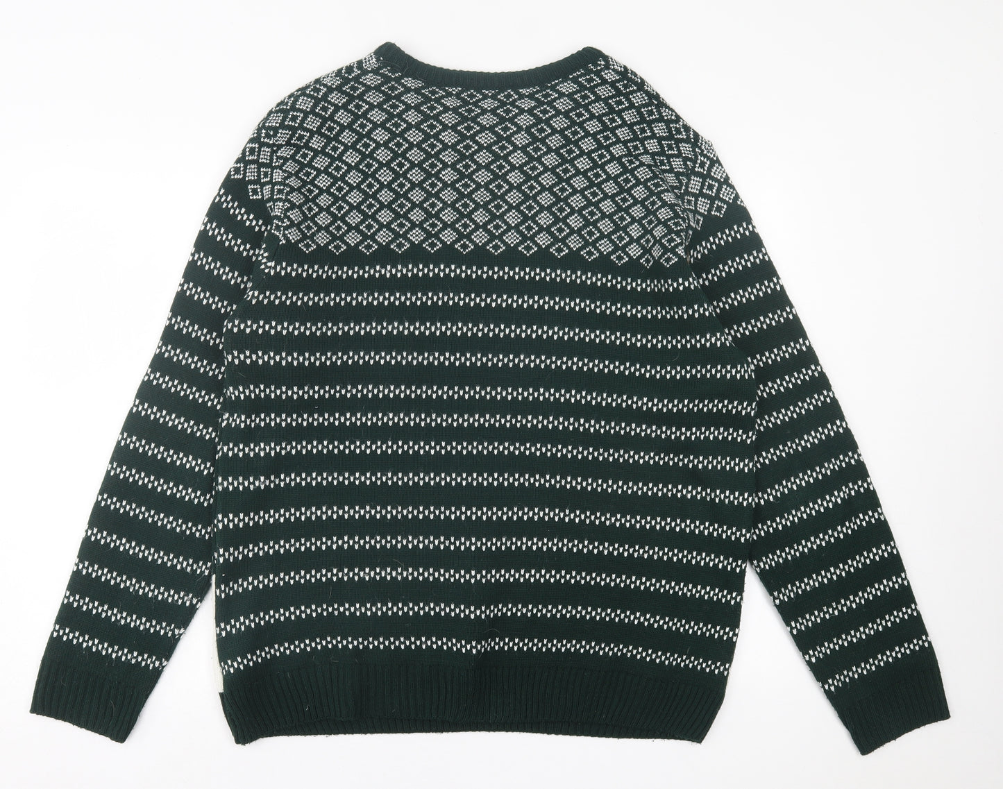 Marks and Spencer Mens Green Crew Neck Geometric Acrylic Pullover Jumper Size XL   - Christmas