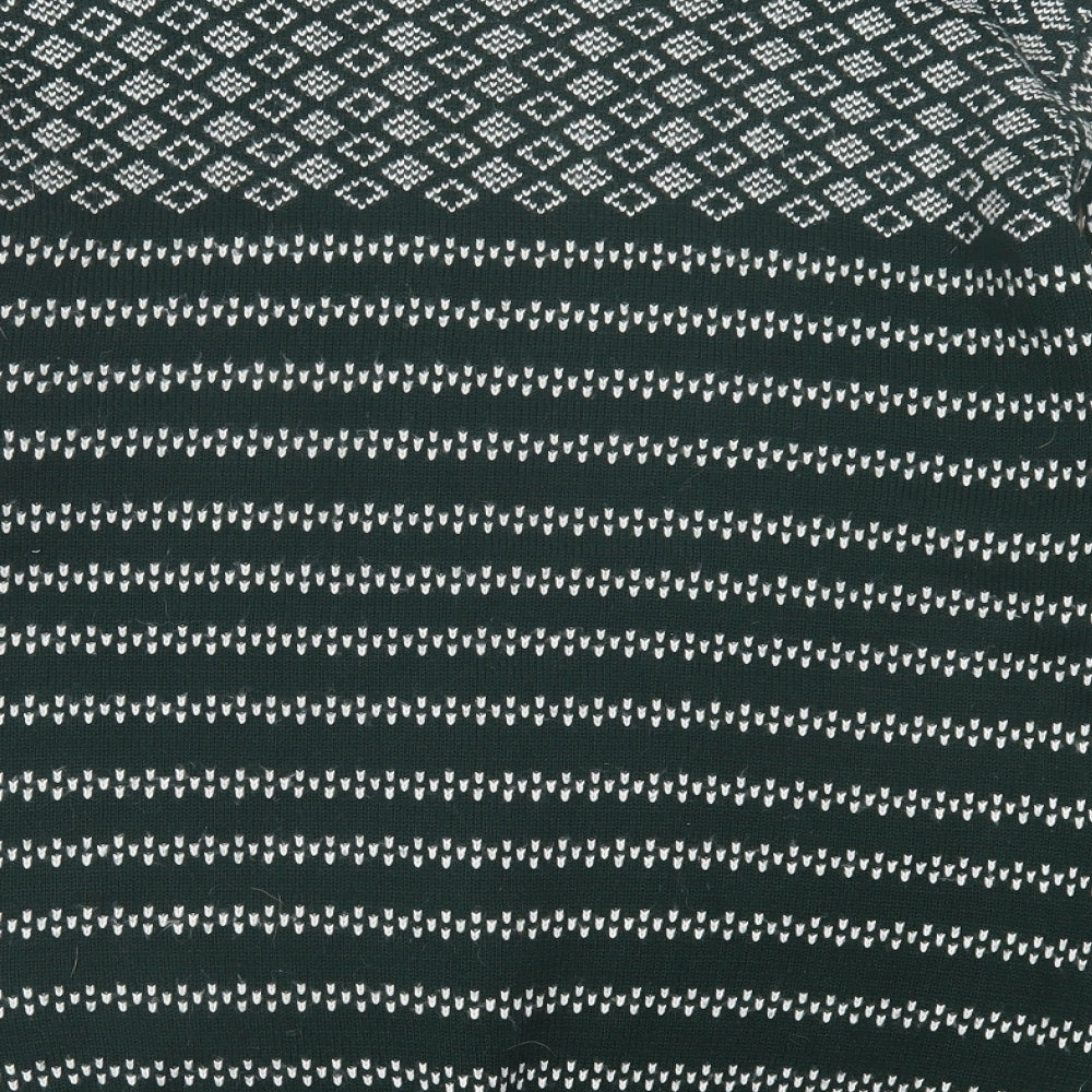 Marks and Spencer Mens Green Crew Neck Geometric Acrylic Pullover Jumper Size XL   - Christmas