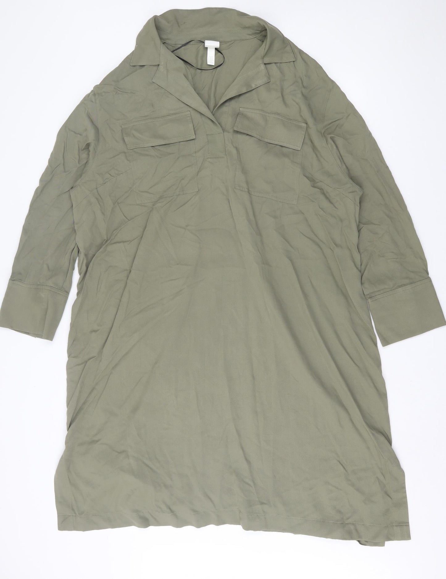 H&M Womens Green  Viscose A-Line  Size XL  Collared Pullover