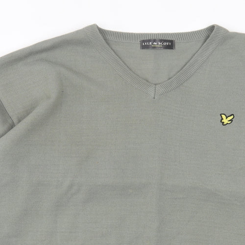 Lyle & Scott Mens Green V-Neck  Acrylic Pullover Jumper Size XL