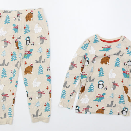 Marks and Spencer Boys Beige Solid Cotton  Pyjama Set Size 5-6 Years  Pullover - Christmas Prints