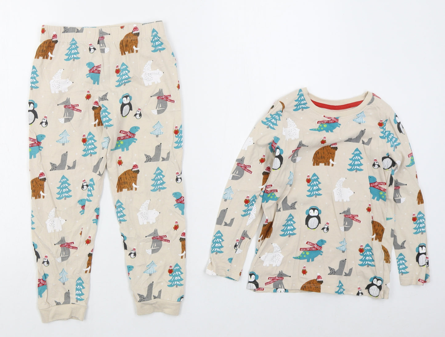Marks and Spencer Boys Beige Solid Cotton  Pyjama Set Size 5-6 Years  Pullover - Christmas Prints