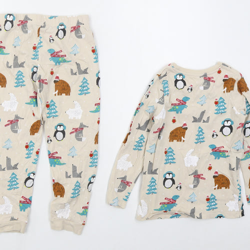 Marks and Spencer Boys Beige Solid Cotton  Pyjama Set Size 5-6 Years  Pullover - Christmas Prints