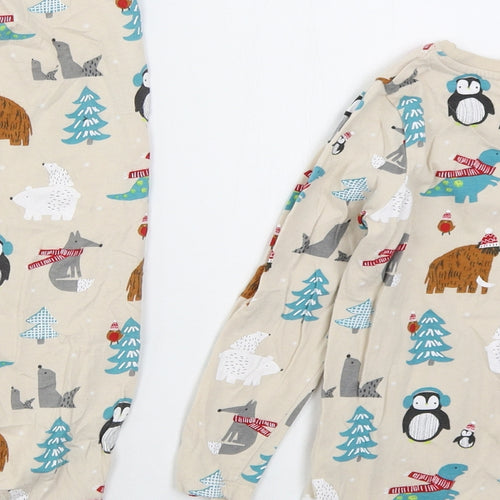 Marks and Spencer Boys Beige Solid Cotton  Pyjama Set Size 5-6 Years  Pullover - Christmas Prints