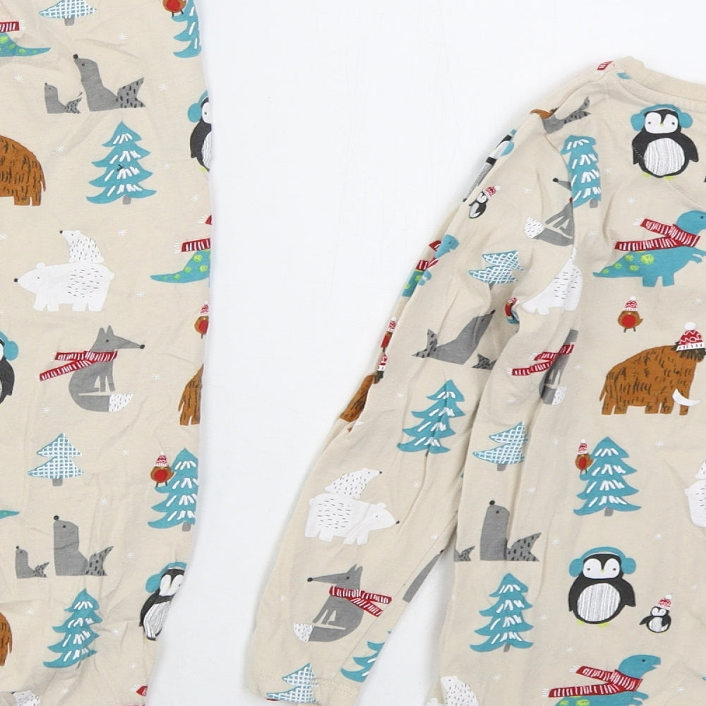 Marks and Spencer Boys Beige Solid Cotton  Pyjama Set Size 5-6 Years  Pullover - Christmas Prints