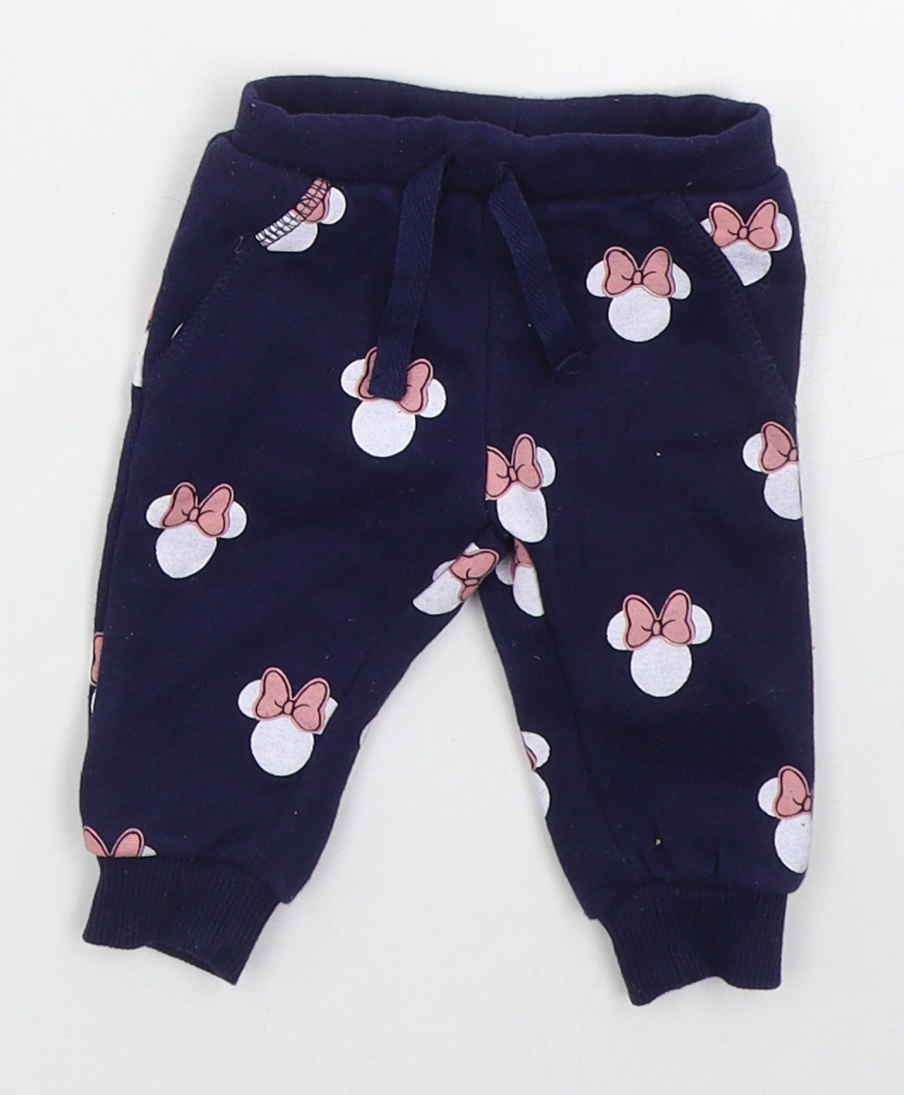 Primark Girls Blue  Cotton Sweatpants Trousers Size 0-3 Months  Drawstring - Minnie Mouse