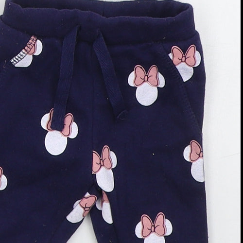 Primark Girls Blue  Cotton Sweatpants Trousers Size 0-3 Months  Drawstring - Minnie Mouse