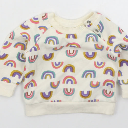 Primark Girls Ivory  Cotton Basic T-Shirt Size 0-3 Months Crew Neck Pullover - Rainbows