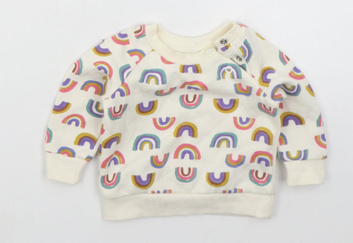 Primark Girls Ivory  Cotton Basic T-Shirt Size 0-3 Months Crew Neck Pullover - Rainbows