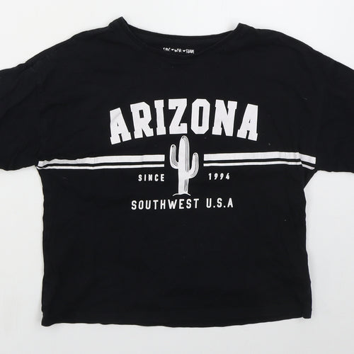 F&F Girls Black  Cotton Cropped T-Shirt Size 11-12 Years Crew Neck Pullover - Arizona