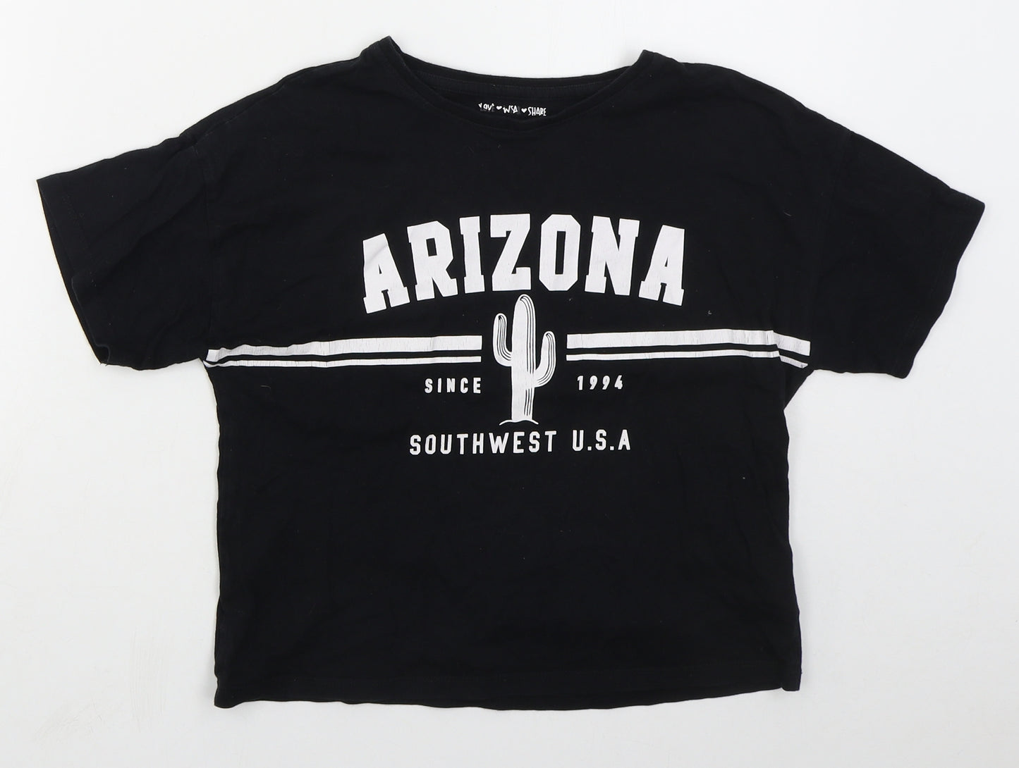 F&F Girls Black  Cotton Cropped T-Shirt Size 11-12 Years Crew Neck Pullover - Arizona