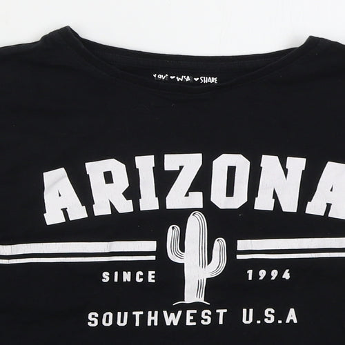 F&F Girls Black  Cotton Cropped T-Shirt Size 11-12 Years Crew Neck Pullover - Arizona