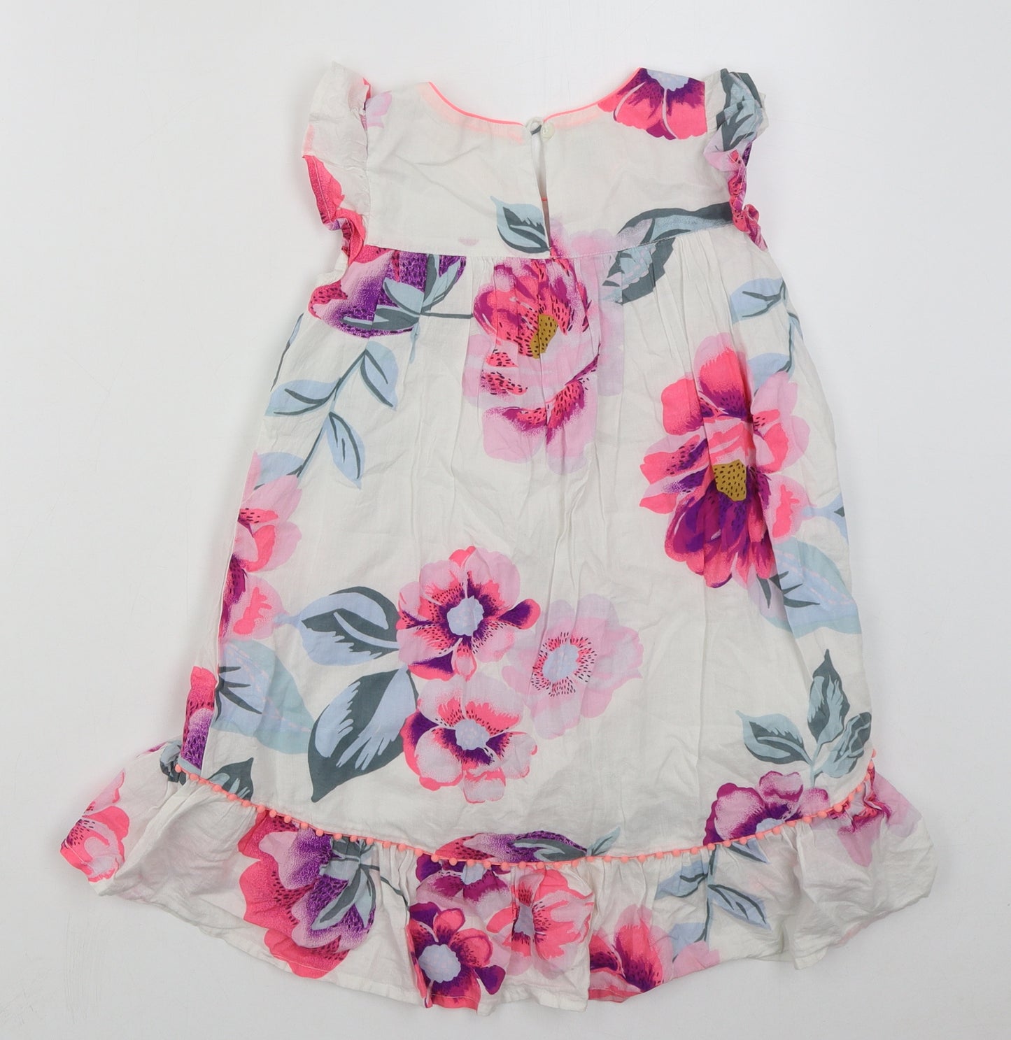 Monsoon Girls White Floral Cotton A-Line  Size 6 Years  Round Neck Button