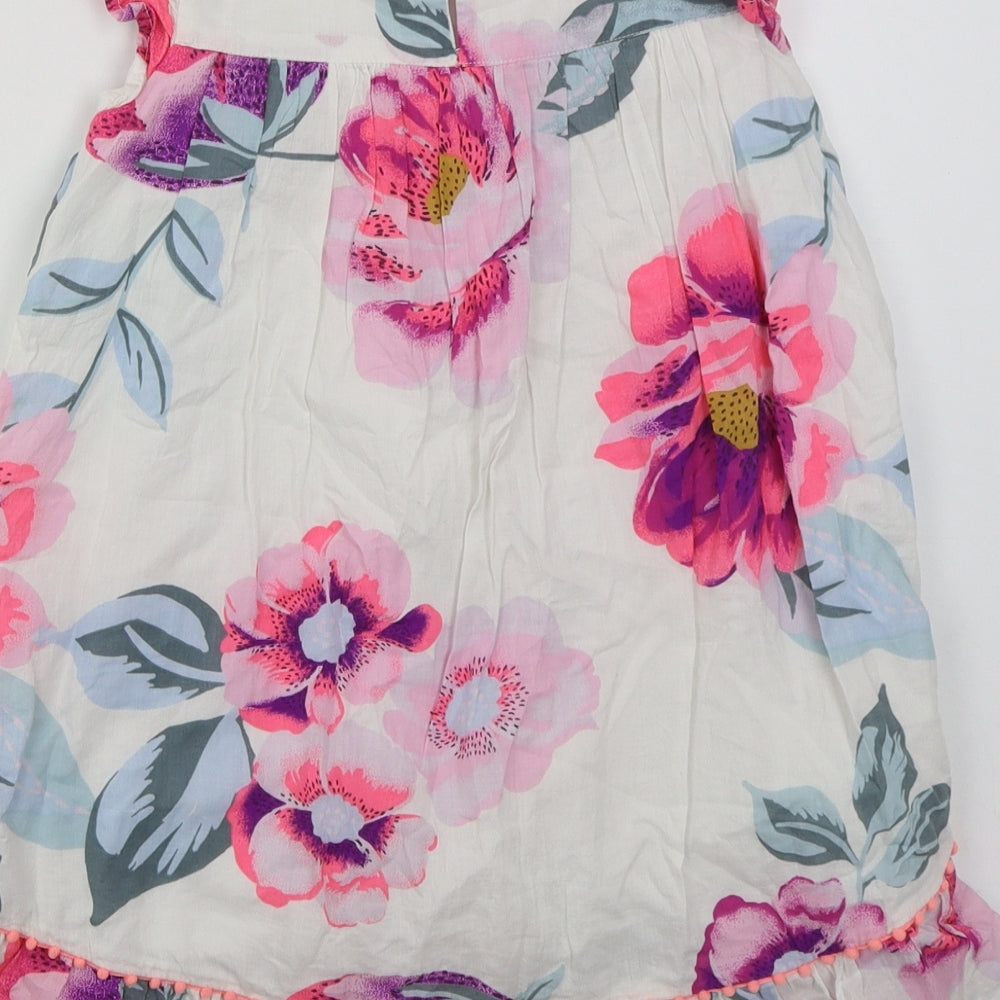Monsoon Girls White Floral Cotton A-Line  Size 6 Years  Round Neck Button