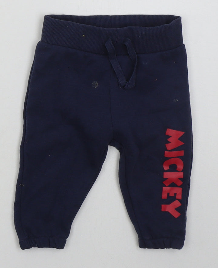 Primark Boys Blue  Cotton Sweatpants Trousers Size 6-9 Months  Drawstring - Mickey Mouse