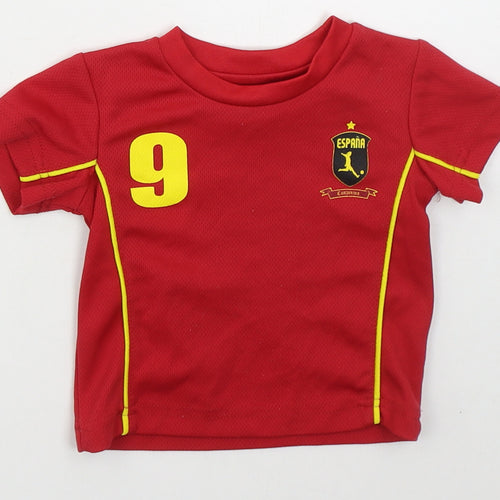 Dunnes Boys Red  Polyester Basic T-Shirt Size 6-9 Months Crew Neck Pullover - Espana
