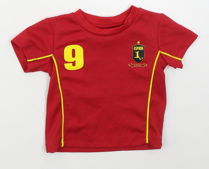 Dunnes Boys Red  Polyester Basic T-Shirt Size 6-9 Months Crew Neck Pullover - Espana