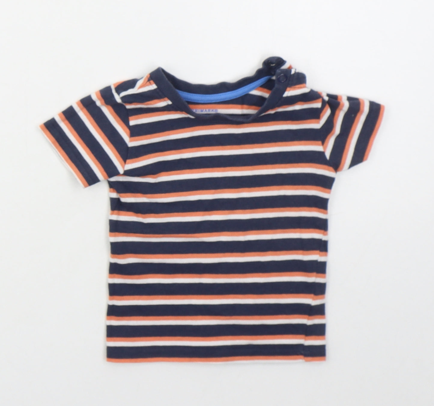Primark Boys Blue Striped Cotton Basic T-Shirt Size 6-9 Months Crew Neck Pullover - Orange