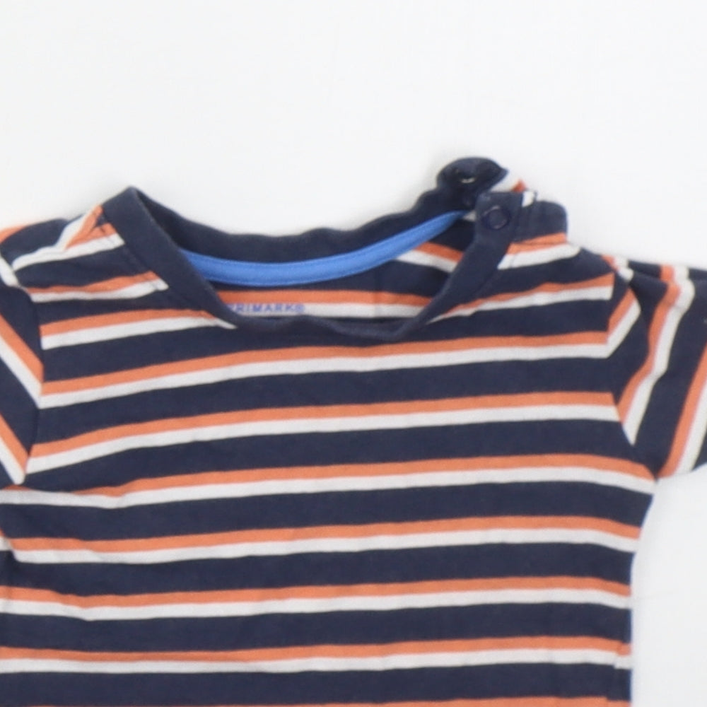 Primark Boys Blue Striped Cotton Basic T-Shirt Size 6-9 Months Crew Neck Pullover - Orange