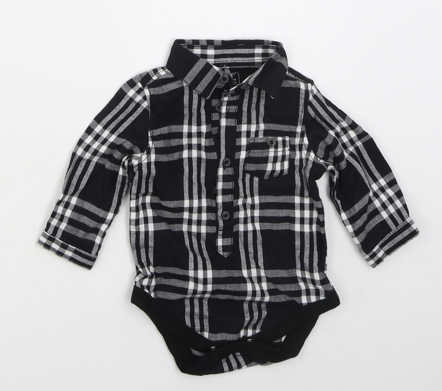Primark Boys Black Check Cotton Babygrow One-Piece Size 3-6 Months  Button - Make Some Noise