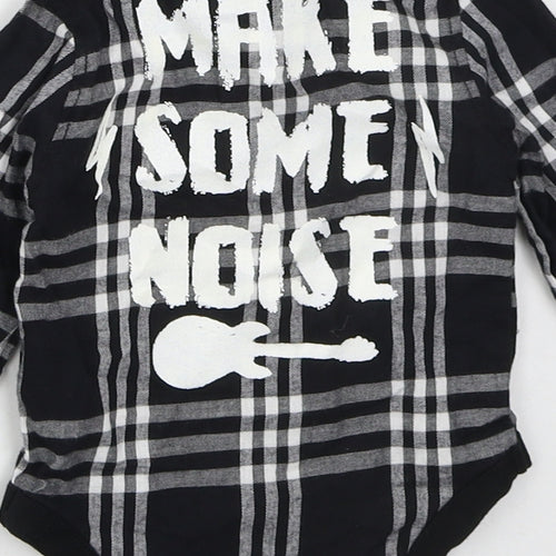 Primark Boys Black Check Cotton Babygrow One-Piece Size 3-6 Months  Button - Make Some Noise