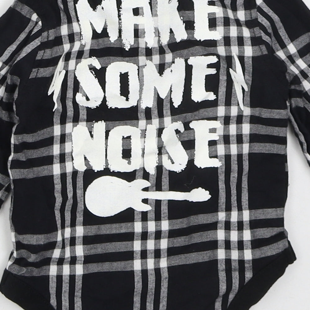 Primark Boys Black Check Cotton Babygrow One-Piece Size 3-6 Months  Button - Make Some Noise