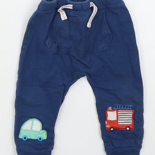 Dunnes Boys Blue  Cotton Sweatpants Trousers Size 6-9 Months  Drawstring - Cars