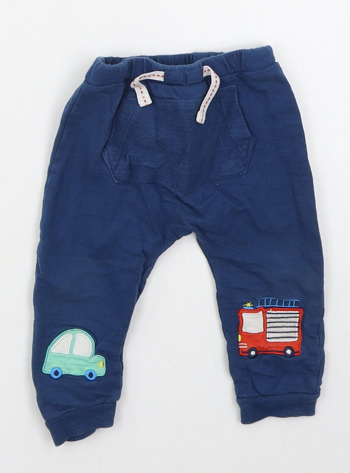 Dunnes Boys Blue  Cotton Sweatpants Trousers Size 6-9 Months  Drawstring - Cars