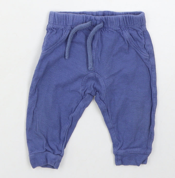 Mini Club Boys Blue Cotton Sweatpants Trousers Size 3-6 Months Drawstring