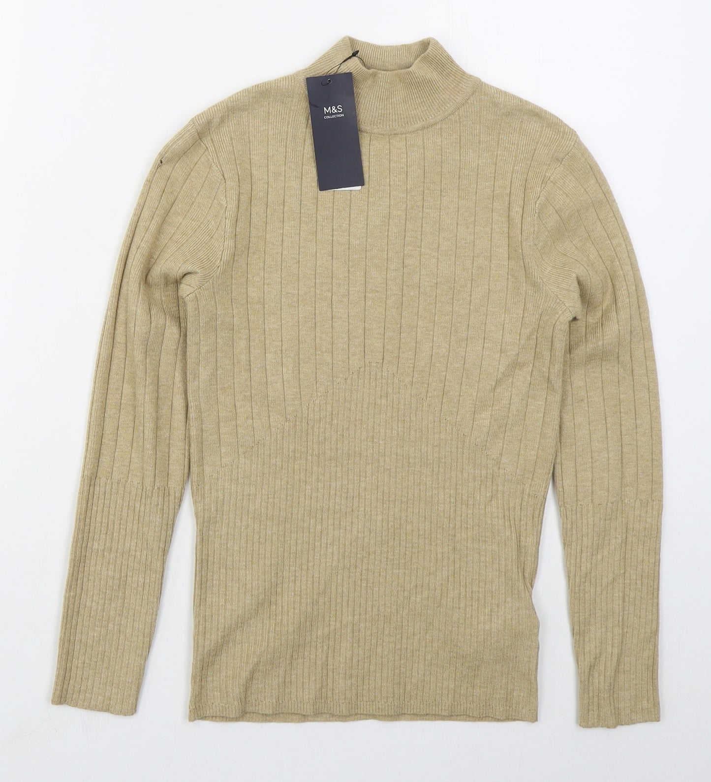 Marks and Spencer Womens Beige Mock Neck  Viscose Pullover Jumper Size 6