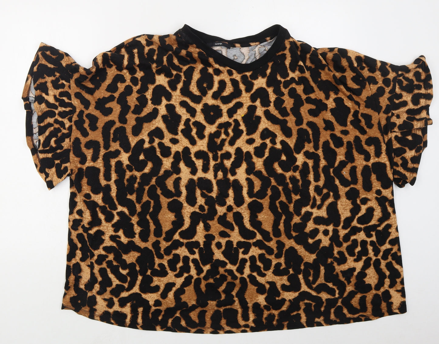 George Womens Brown Animal Print Cotton Basic T-Shirt Size 20 Crew Neck