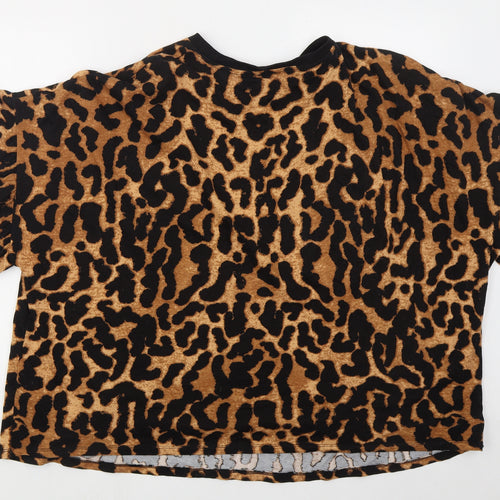 George Womens Brown Animal Print Cotton Basic T-Shirt Size 20 Crew Neck