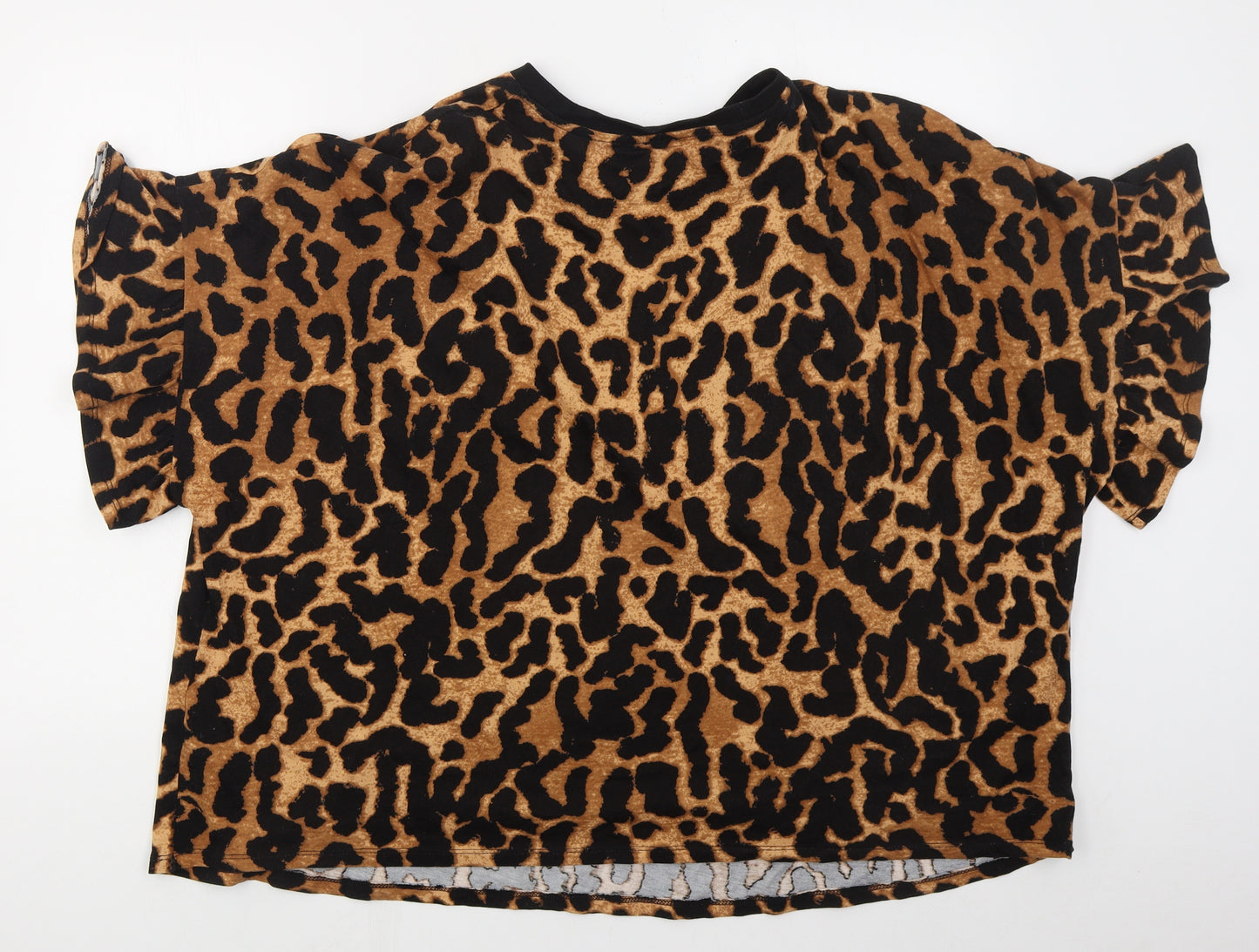George Womens Brown Animal Print Cotton Basic T-Shirt Size 20 Crew Neck
