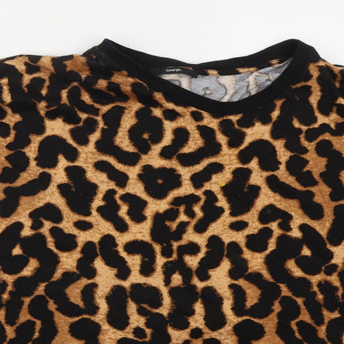 George Womens Brown Animal Print Cotton Basic T-Shirt Size 20 Crew Neck