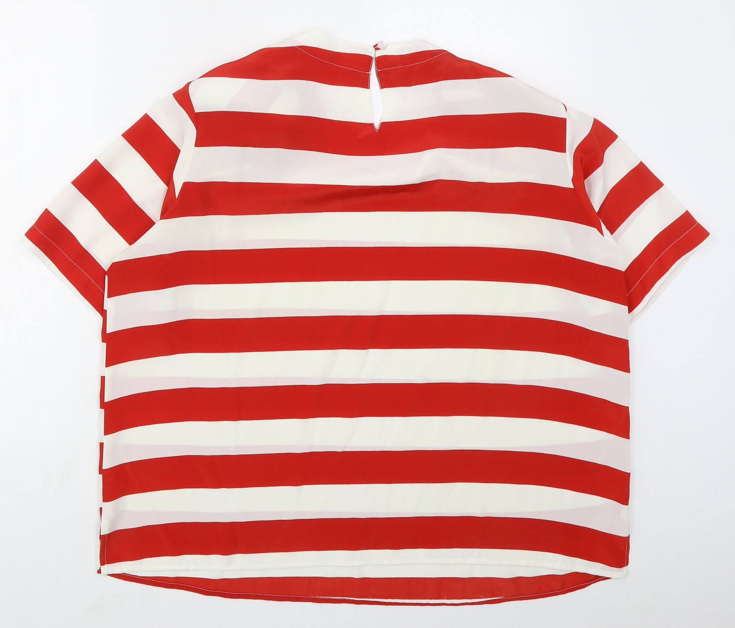 Maggie Barnes Womens Red Striped Polyester Basic T-Shirt Size 22 Round Neck