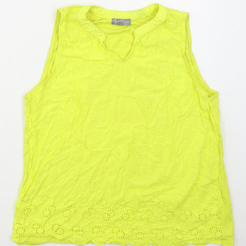 First Avenue Womens Yellow  Cotton Basic Tank Size L V-Neck
