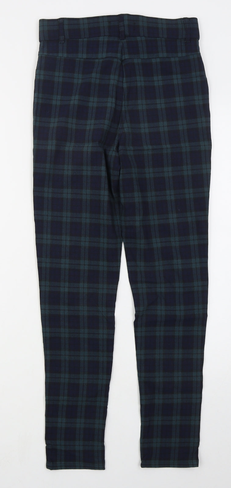Primark Womens Blue Check Viscose Trousers  Size 12 L28 in Regular Button