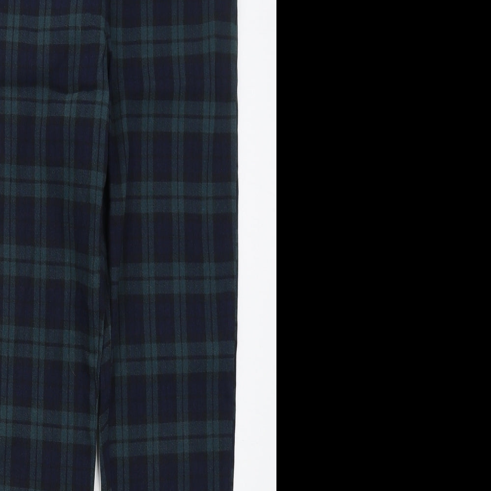 Primark Womens Blue Check Viscose Trousers  Size 12 L28 in Regular Button