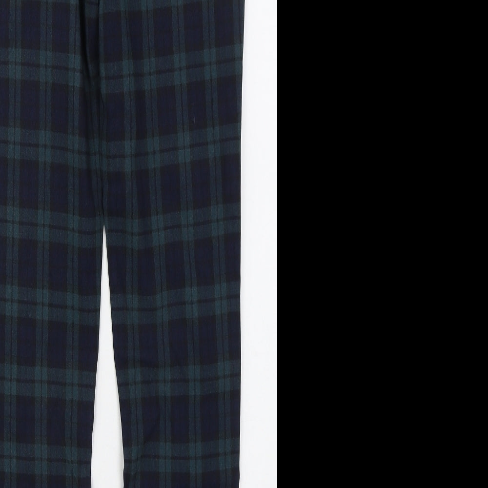 Primark Womens Blue Check Viscose Trousers  Size 12 L28 in Regular Button