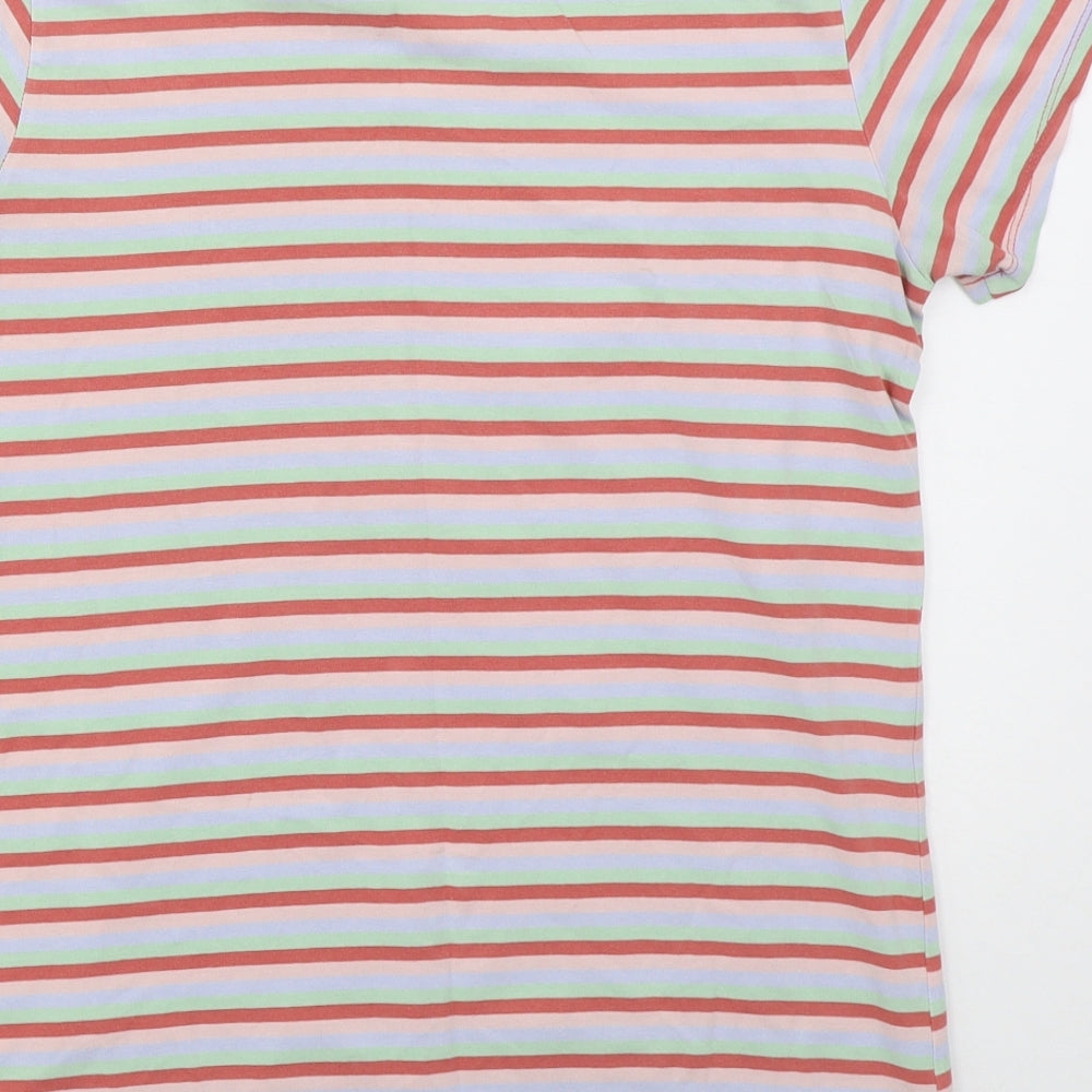 Primark Womens Pink Striped Cotton Basic T-Shirt Size 14 Crew Neck - Green and Blue