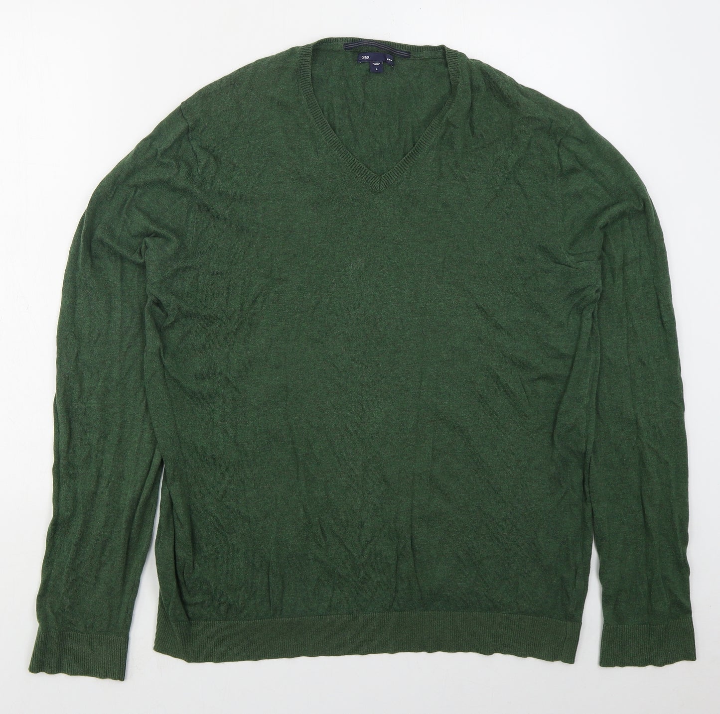 Gap Mens Green V-Neck  Cotton Pullover Jumper Size L