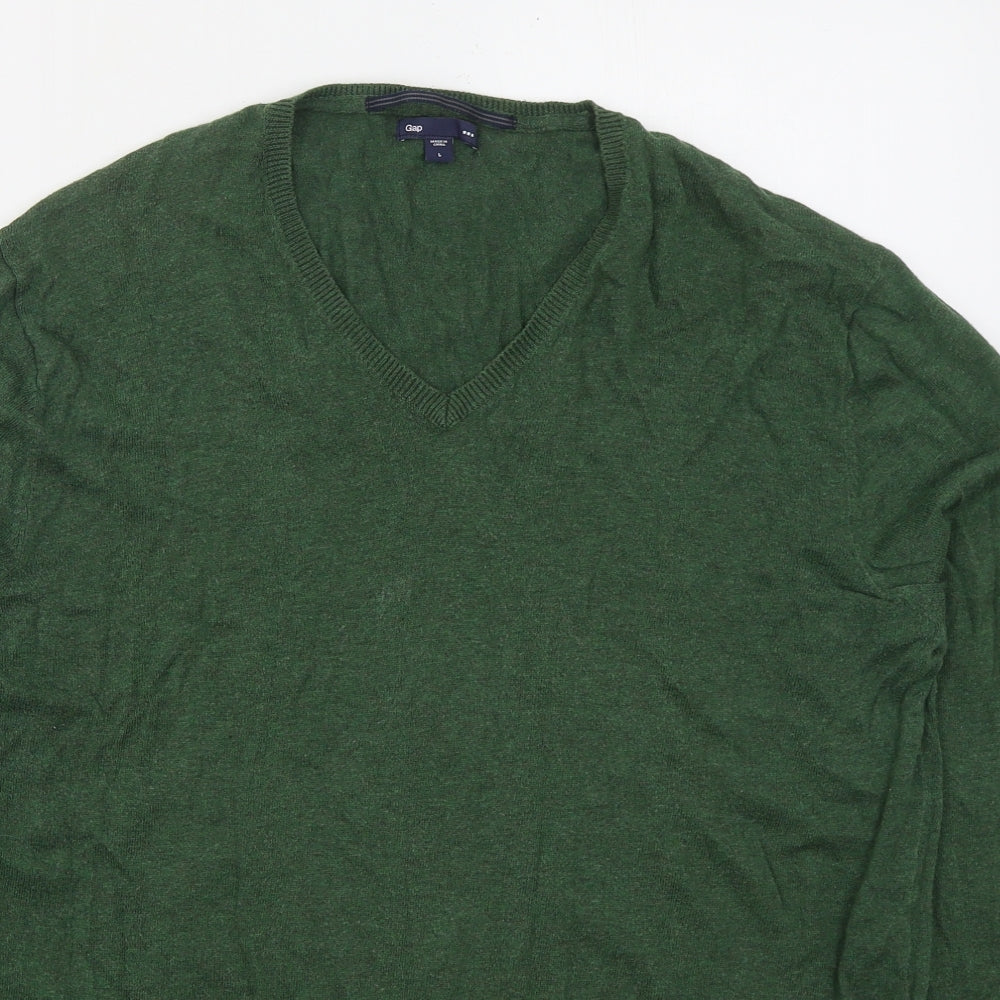 Gap Mens Green V-Neck  Cotton Pullover Jumper Size L