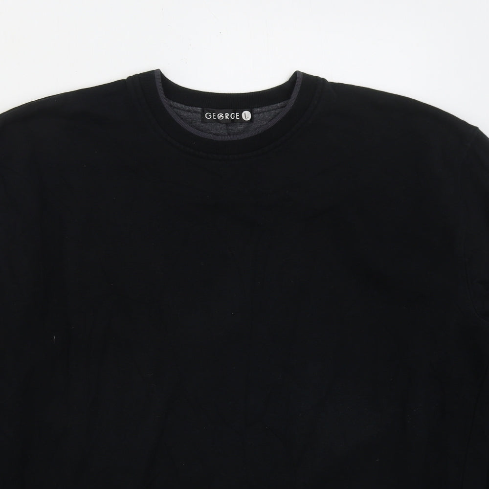 George Mens Black  Cotton Pullover Sweatshirt Size L