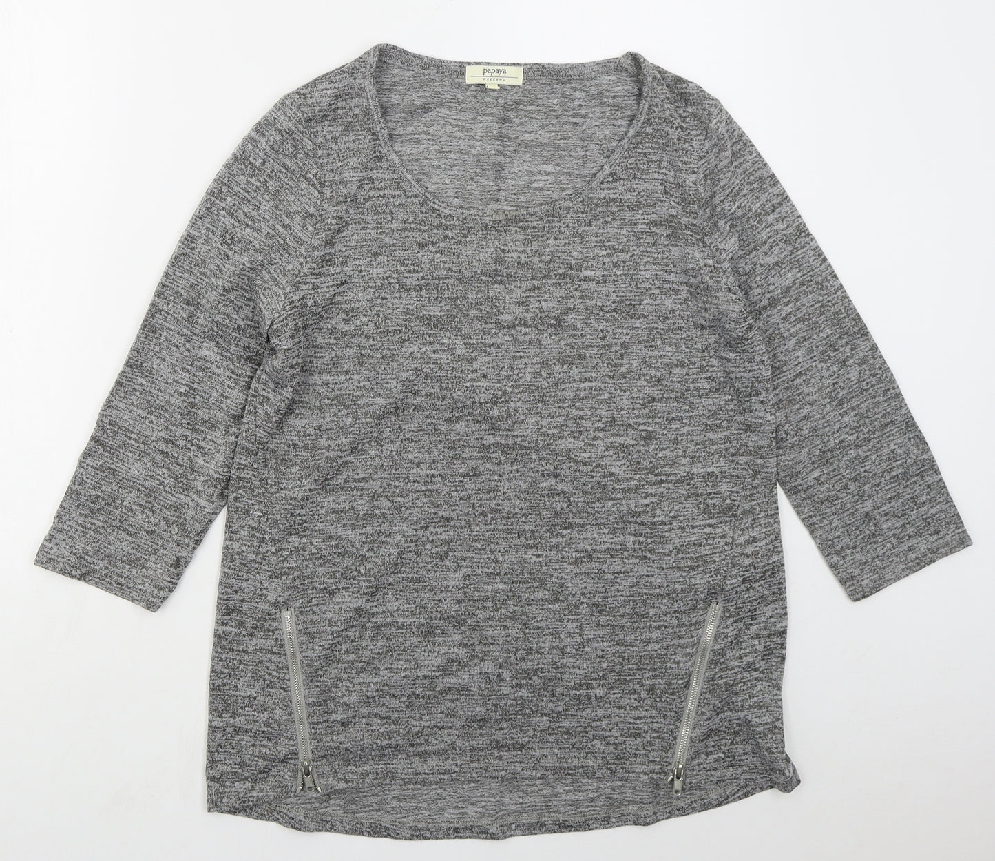 Papaya Womens Grey  Polyester Basic T-Shirt Size M Round Neck