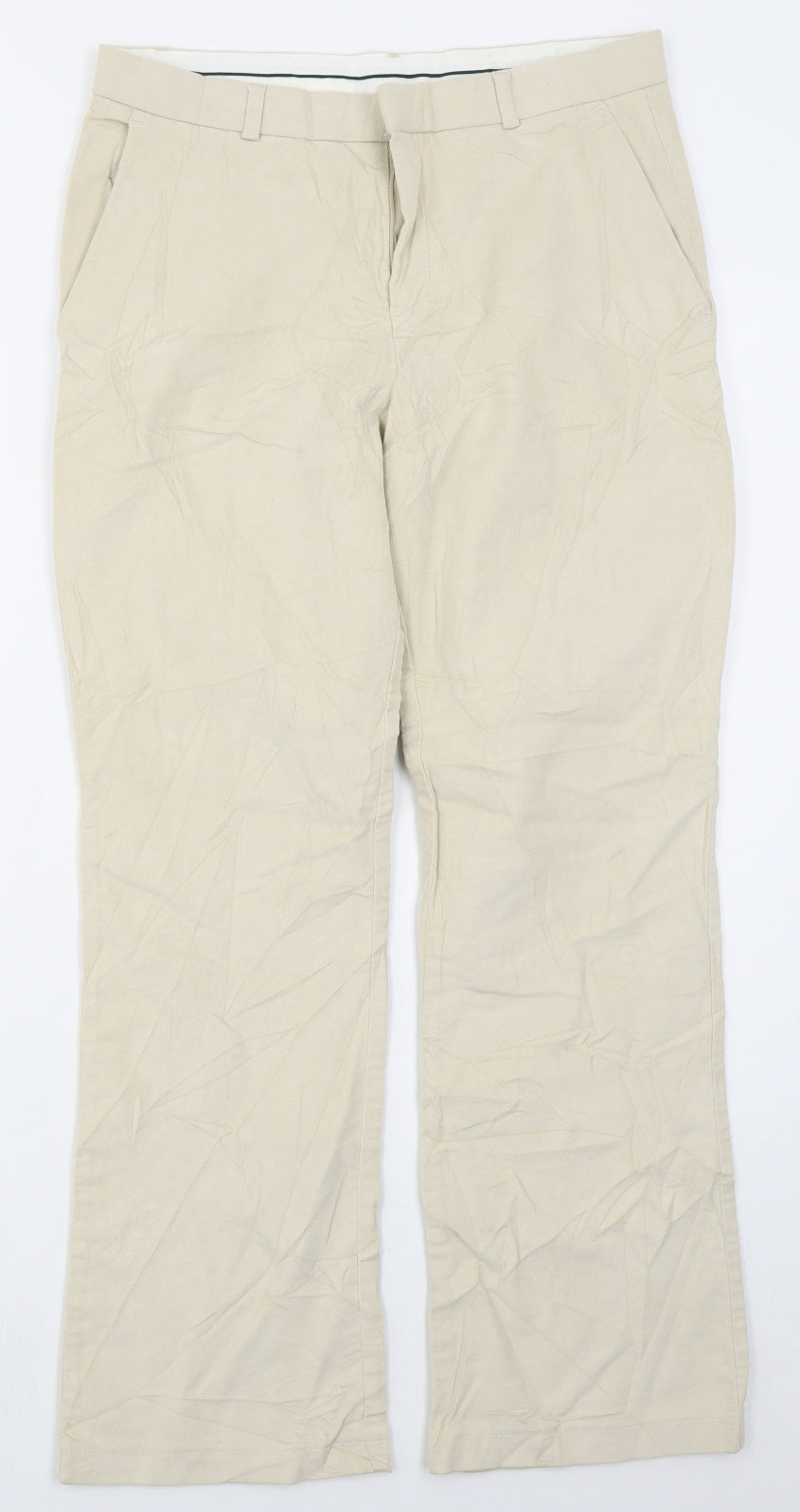 Marks and Spencer Womens Beige  Cotton Trousers  Size 14 L28 in Regular Hook & Eye